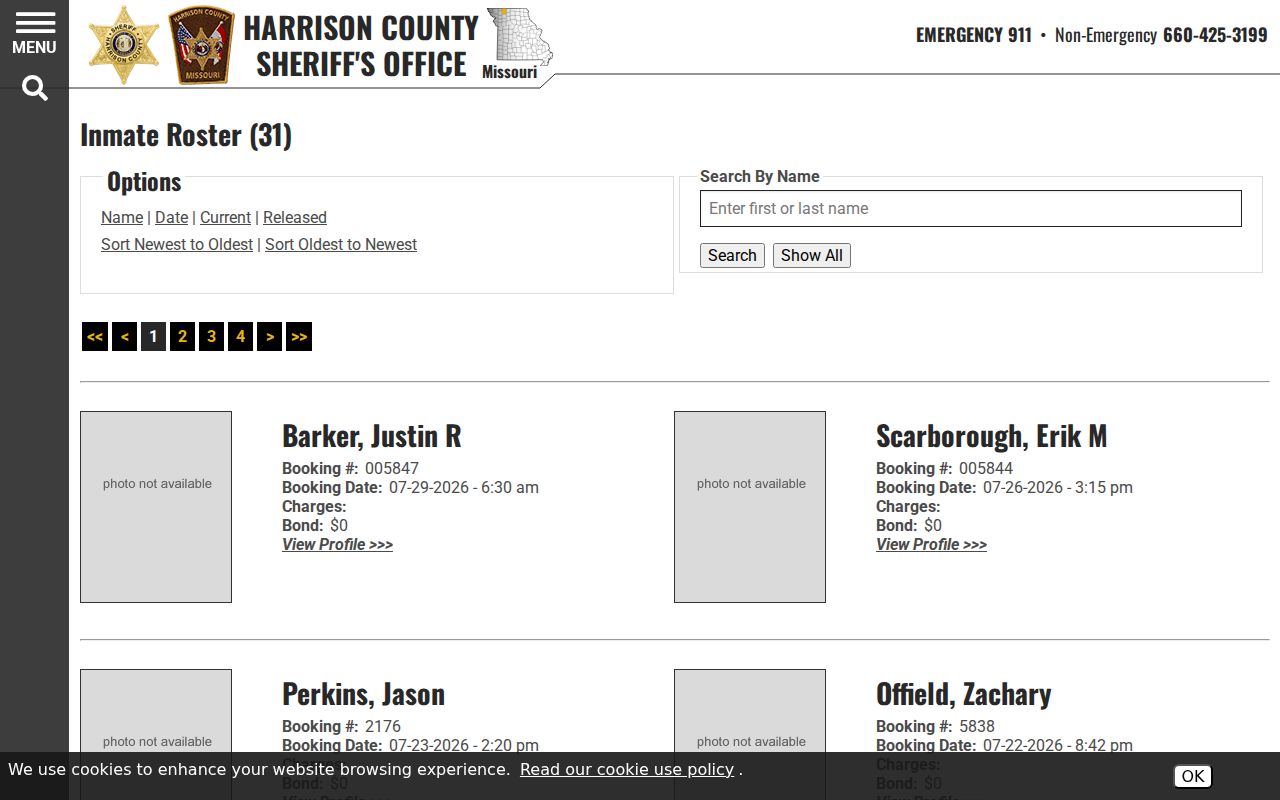 Harrison County arrest records current Detention Center roster