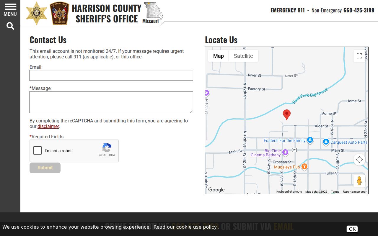 Cainsville criminal records fallback through Harrison County Sheriff contact page