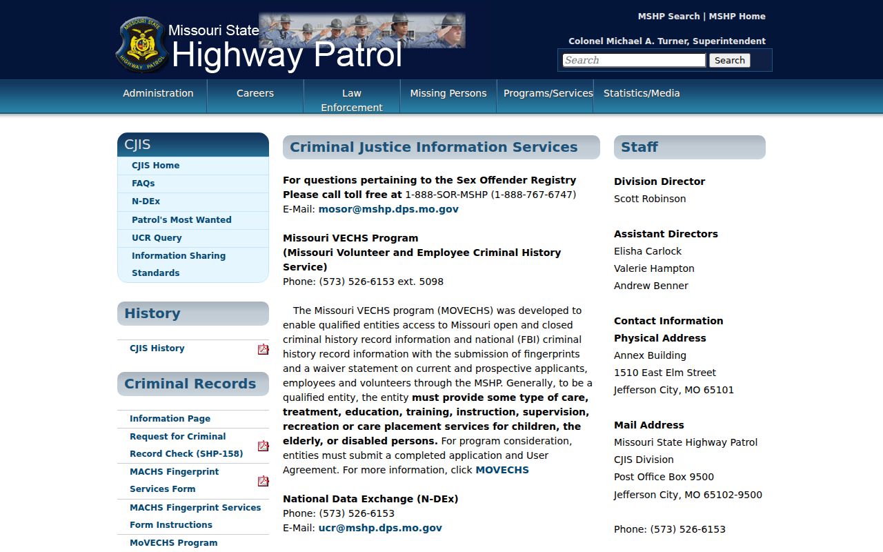 Ridgeway criminal records in Harrison County routed through Missouri State Highway Patrol CJIS Central Repository