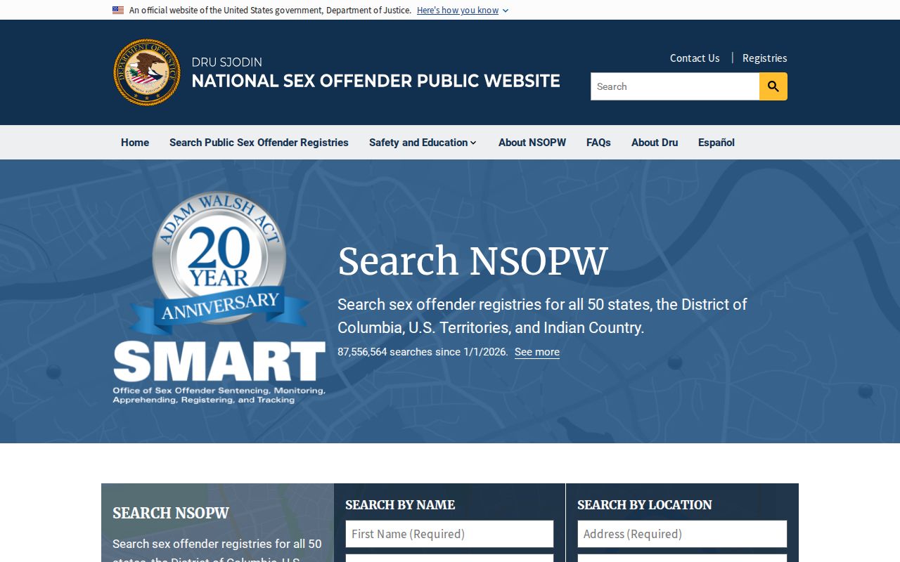National Sex Offender Public Website search interface used for cross-state Harrison County checks